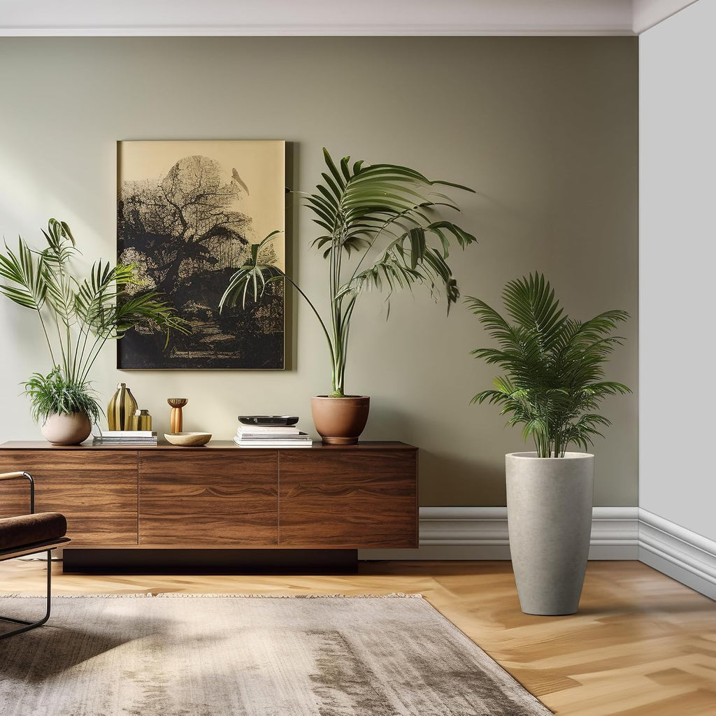 Kante 23.6' H Weathered Concrete Tall Planters (Set of 2), Large Outdoor Indoor Decorative Plant Pots with Drainage Hole and Rubber Plug, Modern Style for Home and Garden
