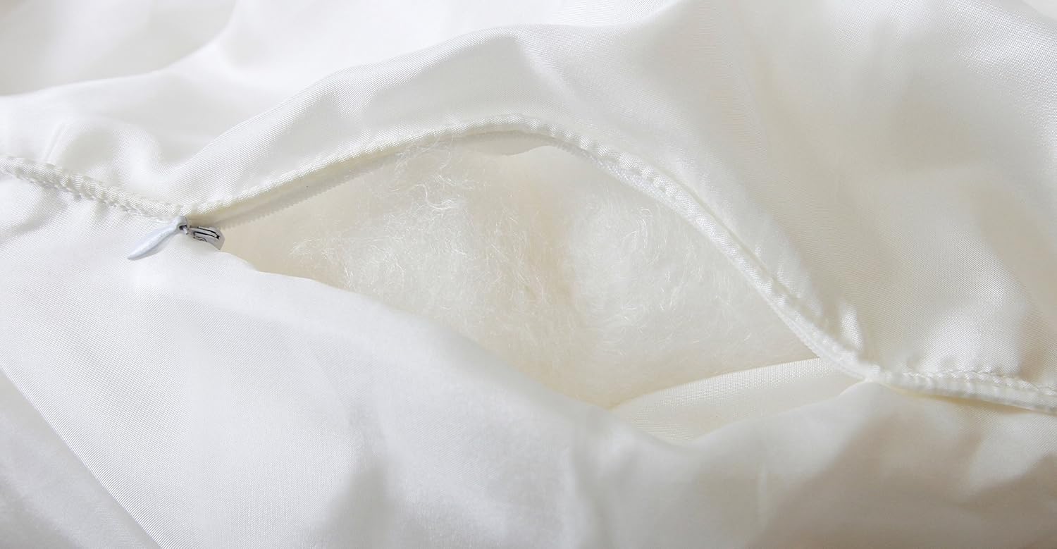 Silk Bedding Direct. Pair of Silk-Filled Pillows. Top Grade Long-Strand Mulberry Silk Wrapped Around a Microfiber Inner Core for Perfect Support. King Size, 36' x 20'. Rest Your Dreams on Mulberry Sil