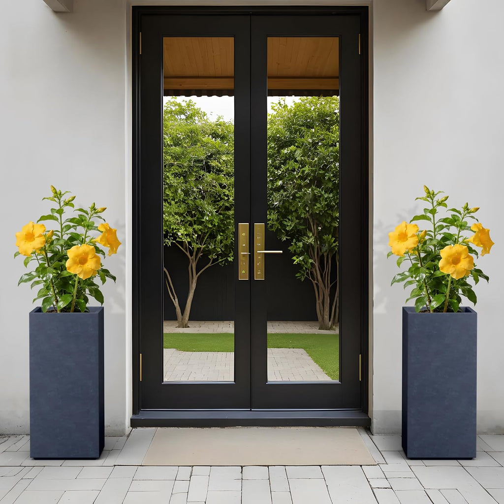 Kante 23.6' H Tall Rectangular Concrete Planter, Modern Square Diameter Plant Pot with Drainage Hole and Rubber Plug for Indoor Outdoor Home Patio Garden, Charcoal