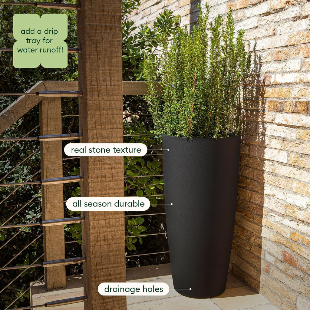 Veradek Mason Series Vega Planter - Round Tall Planter for Indoor or Outdoor Porch/Patio | Made from Plastic-Stone Composite with Drainage Holes | Modern Décor for, Flowers, Interior Plants