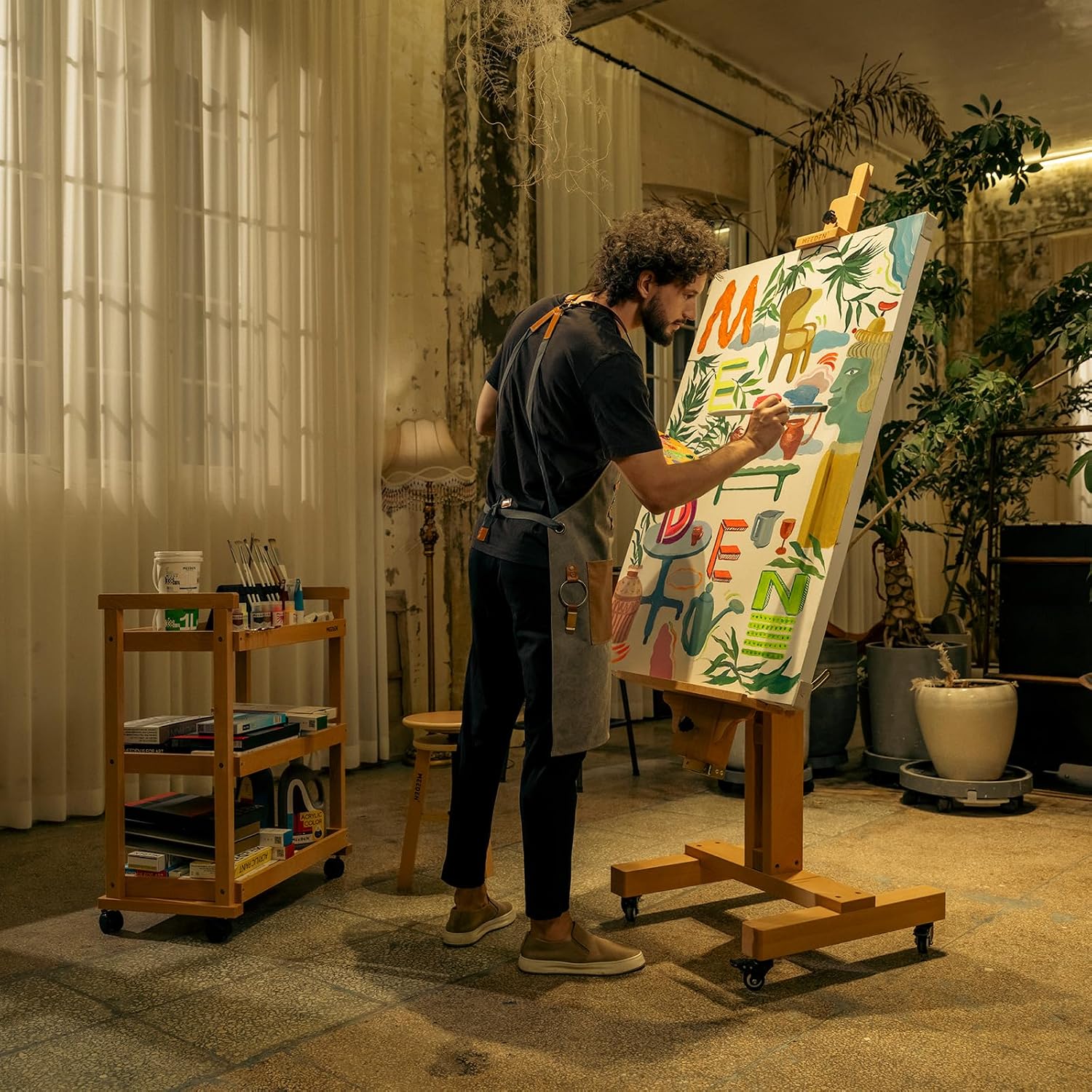 MEEDEN Large Art Easel for Painting: Solid Beech Wood Heavy Duty Artist Easel for Adults Beginner Painters - Professional Painting Easel with Tilts Flat can Holds Canvas Art Up to 71' for Art Studio
