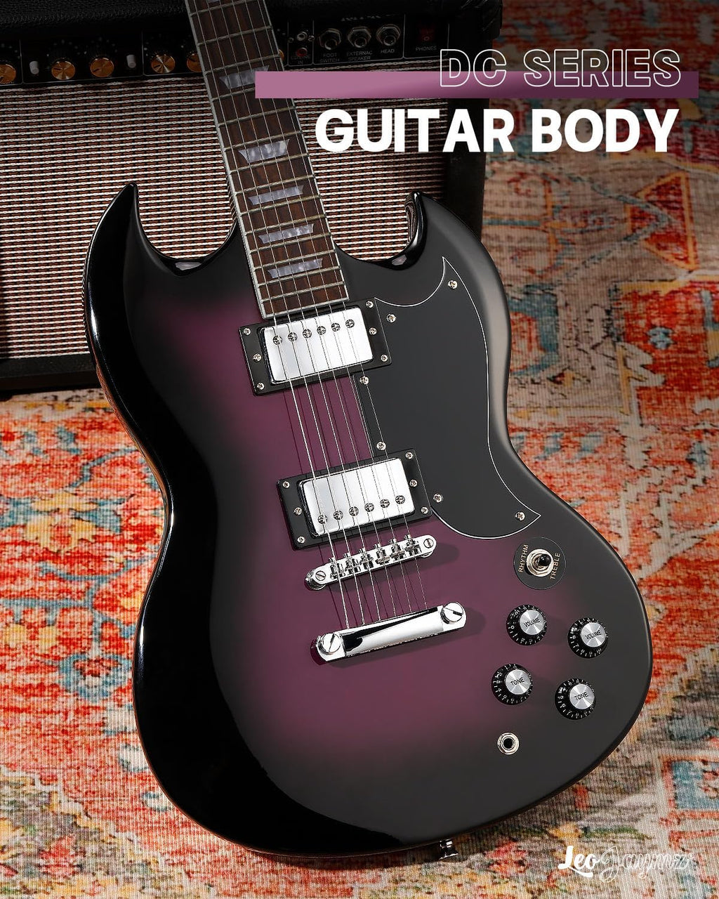 Leo Jaymz 39 Inch Solid Body Electric Guitar - Poplar Wood Body，Maple Neck and Laurel Wood Fretboard (Purple Burst)