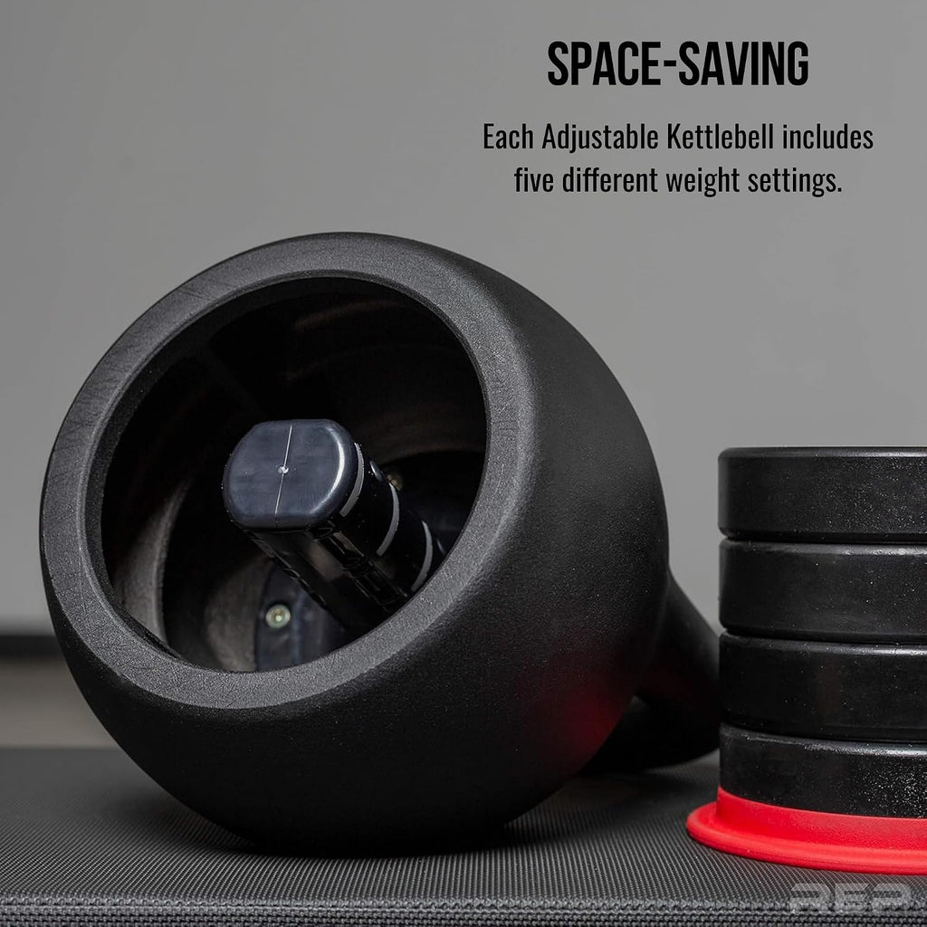 Rep Fitness Adjustable Kettlebell | Weight Set for Home Gym | Strength Training Equipment for Men & Women | Compact Steel Bell with Ergonomic Handle | 20–40 lb (9–18 kg) Variable Options