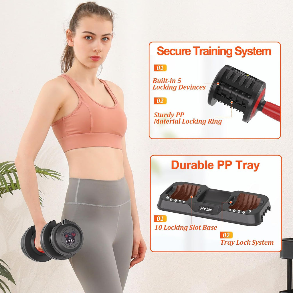 Adjustable Dumbbell Set, 10-in-1 25LB/55LB Ajustable Dumbbells with Safe Locking System, Enclosed Storage Tray, 1 Sec Fast Adjustment, Comfortable Non-Slip Textured Grip, Suitable for Home Gym Workouts Men and Women