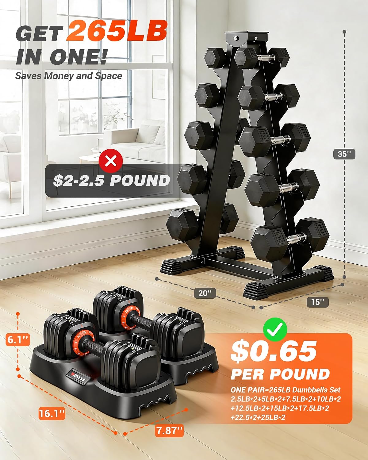 Adjustable Dumbbells Set of 2, 1 Hand Adjustable Weights Dumbbell Set and Workout Bench, 25/55/80lb Pair Weight Set For Home Gym Suit both Men and Women, Compact for Small Space Apartment Room