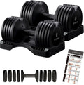 BYZOOM FITNESS 25lb Adjustable Dumbbells & Easy Bar Barbell Set
