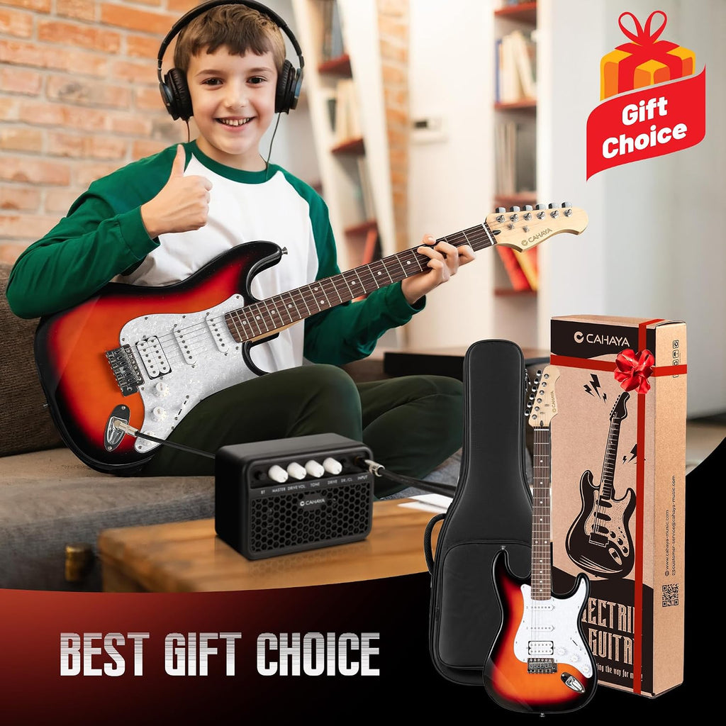 CAHAYA Electric Guitar Kit 39in - Full Size Electric Guitar Kit for Beginner Starter Poplar Solid Body with 10W Amplifier, Gig Bag, Strap, Tuner, Cable, String, Picks