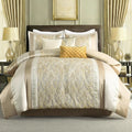 SahSahCasa 7-Piece Luxury California King Comforter Set, Cal King Comforter, Bed in a Bag California King, Jacquard Fluffy Comforter Bedding Set with Bedskirt, Pillows, Down-Alternative, Champagne