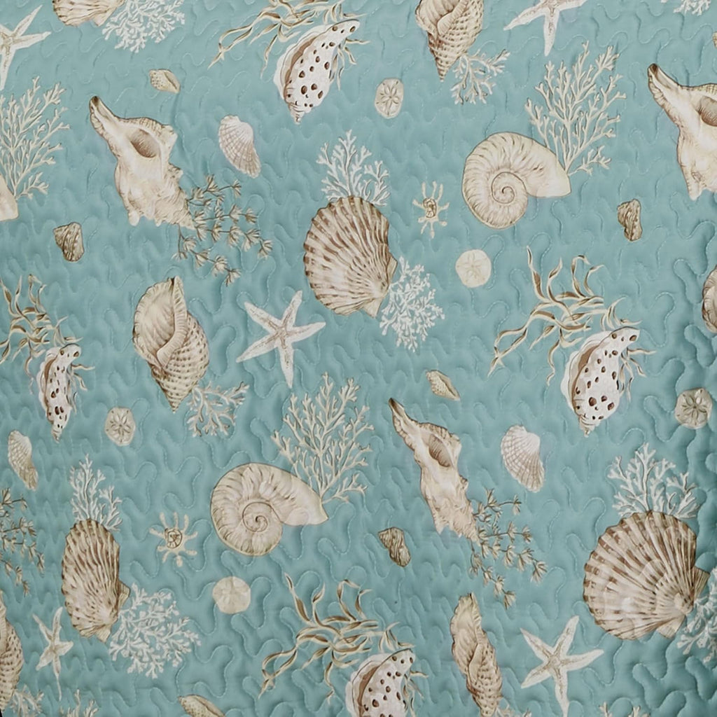 Touch of Class Seabreeze Coastal Beach Bedding | All Season Quilted | Shell Starfish Coral Stripe | Aqua Teal Ivory Cream | 6 Pc Set: King Bedspread, 2 King Shams, 3 Decorative Pillows
