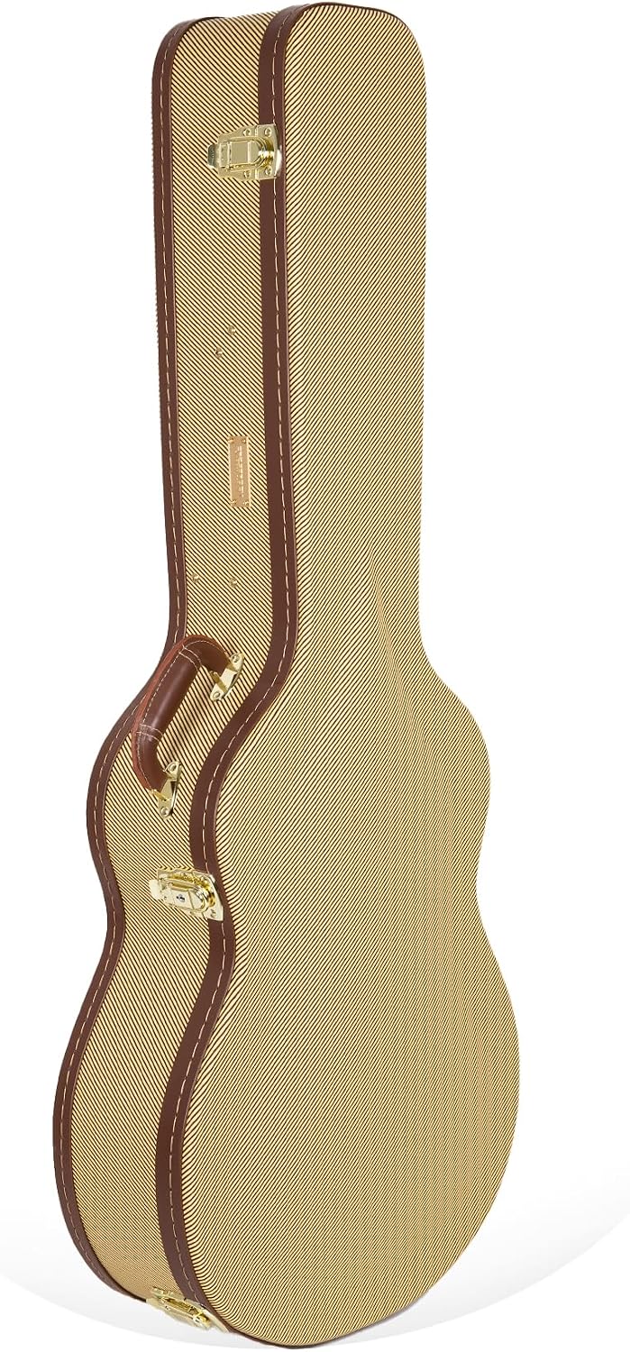 Crossrock Case - Hard-Shell Wooden Guitar Case - Fits 4/4 Classical Nylon String Guitars - Stainless Steel Latches, Sponge Lining, Metal Feet, Storage Space - Vinyl Tweed