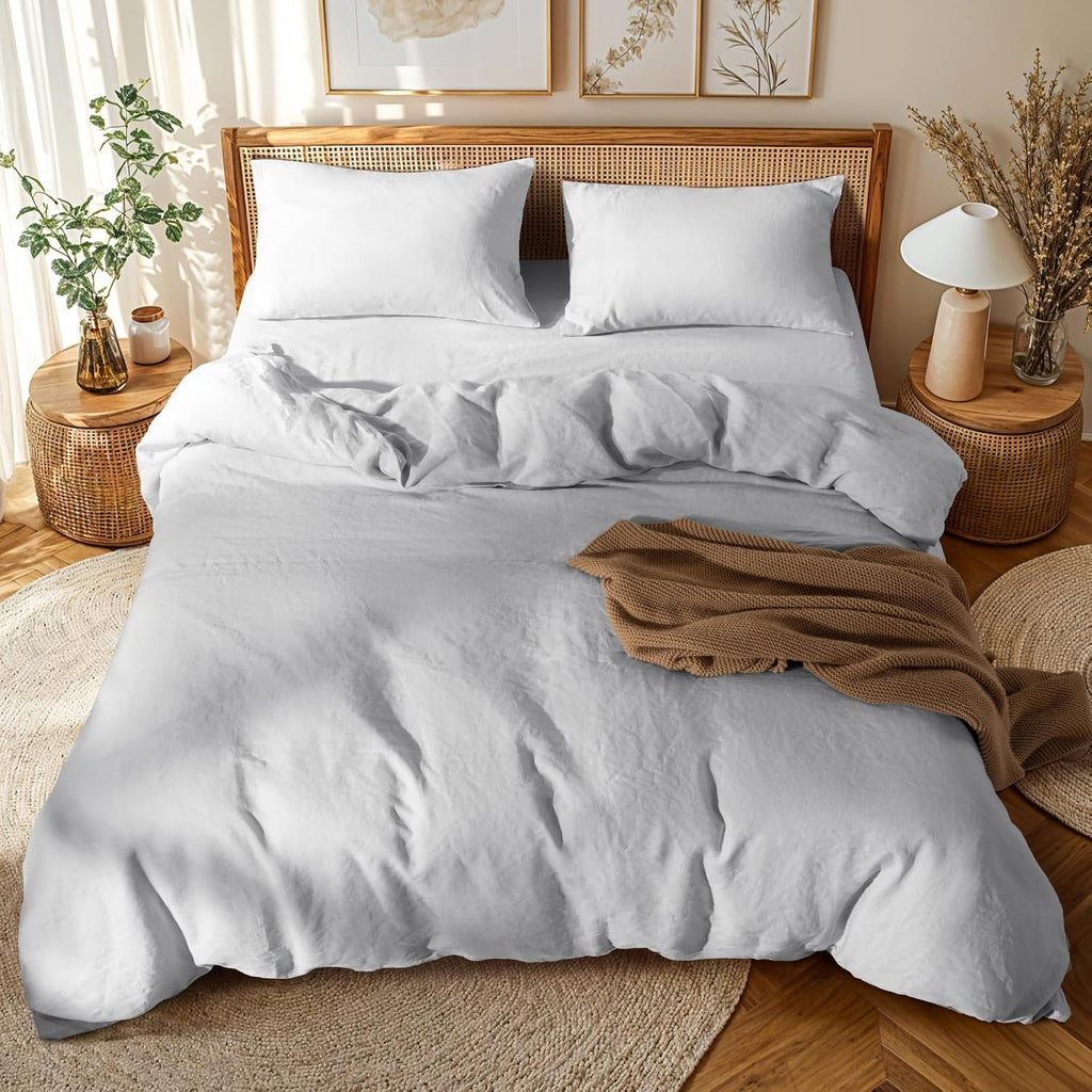 LBRO2M 100% France Linen Duvet Cover Set 3 Pcs Natural Flax Duvet Cover Set 2 Pillowcase 1 Duvet Cover with Zipper (Gray Queen)