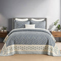 Floral Bedspread 128'x120' California King Bedspread, 100% Cotton XL Oversized King Quilt with 2 Pillowshams, Lightweight Botanical Quilted Bedspreads Coverlet Set, Blue/Gray/Beige, 3 Pcs