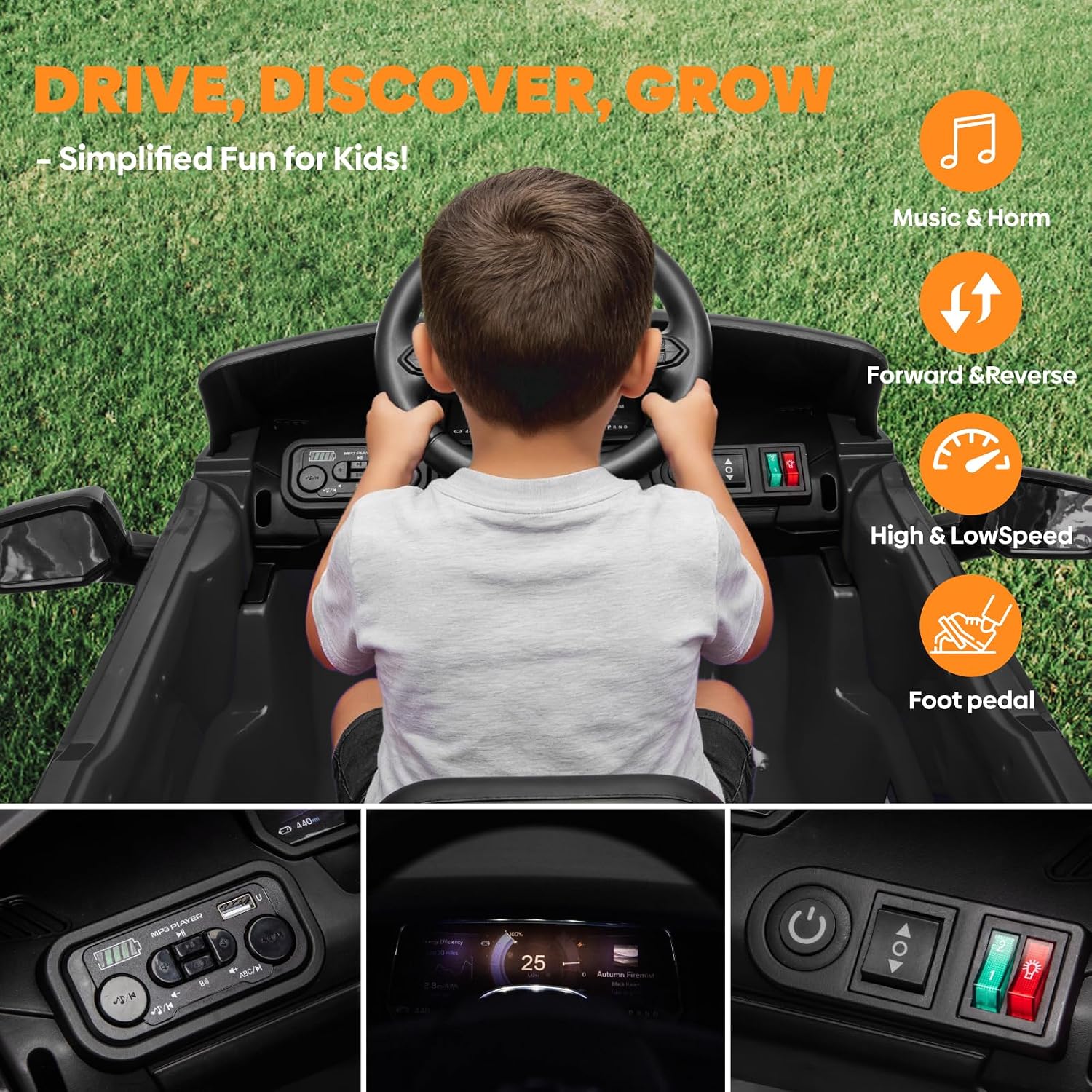 24V Licensed Chevrolet Silverado Electric Car for Kids, Ride on Toys for Toddlers with Remote Control, Soft Start, LED Lights, Music Player, Seat Belts, Easy to Assemble, Black