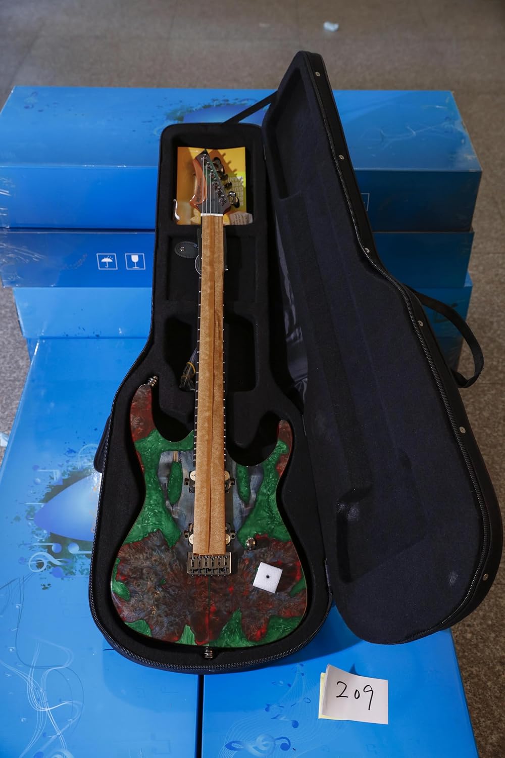 Leo Jaymz Electric Guitar Monsoon Deluxe Series, Reverse Headstock, Burl Top, Mahogany Body, Roasted Maple Neck, Rosewood Fretboard, Case and Capo(GC-2025-209)