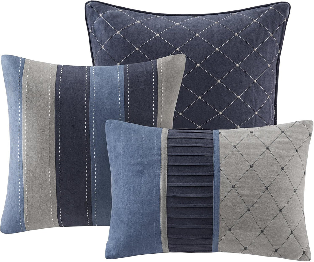 Madison Park - MP10-1638 Collins Comforter Set Bed in a Bag, Cal King(104'x92'), Blue Grey
