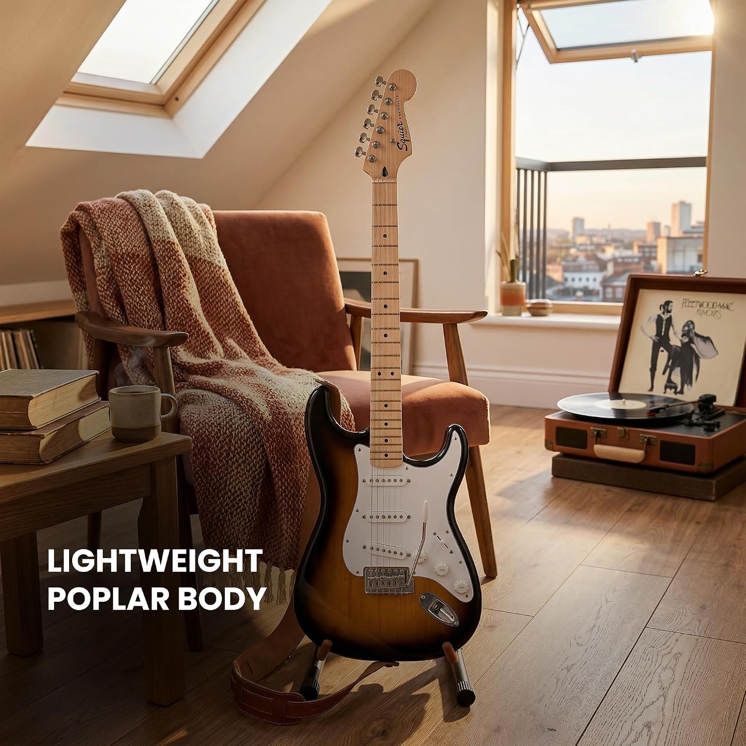 Fender Squier Sonic Stratocaster - 2-Color Sunburst Bundle with Frontman 10G Amp, Cable, Tuner, Strap, Picks, and Austin Bazaar Guitar DVD