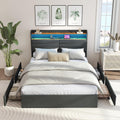 Zevemomo Full Bed Frame with 4 Drawers, Upholstered Full Size Bed Frame with Headboard, LED, Charging Station with USB Ports & AC Outlets, Sturdy Metal Slat Support, Noiseless, Gray