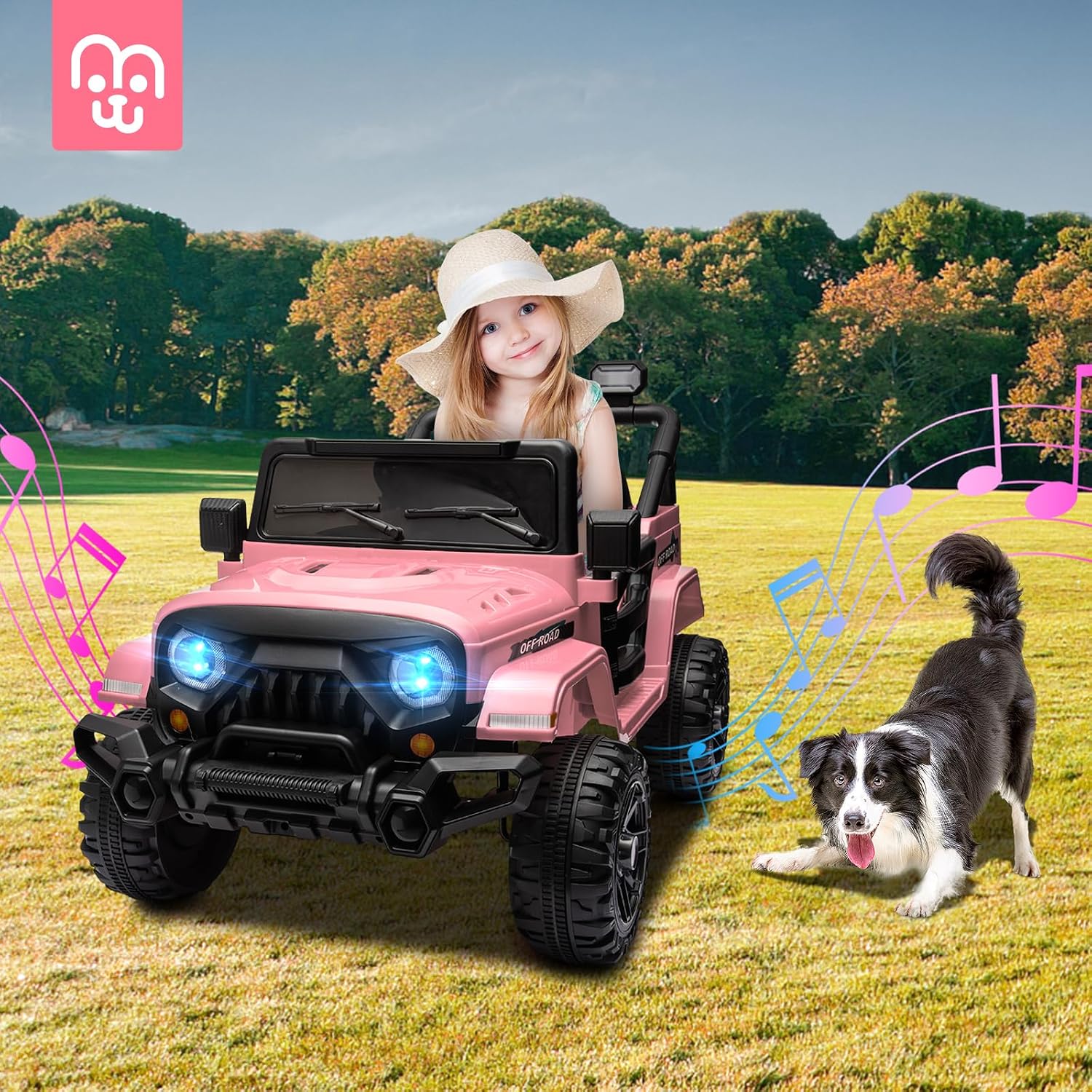 MINIATURE MOTORS 24V Kids Electric Ride on Truck Car Remote Control, Twin 55W Motors 4MPH Max Speed, Bluetooth Music Player, 4 Wheels Suspension LED Lights Safety Belt, Gift for Boys Girls-Light Pink