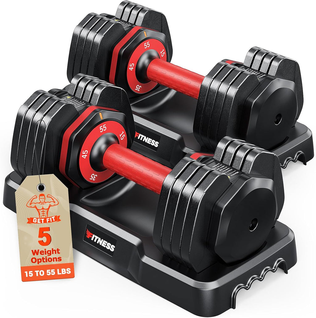 Rendpas Adjustable Dumbbells Set of 2, 5-in-1/10-in-1/16-in-1 Quick-Lock Hand Weights 25/55/80 lbs Pair, Anti-Slip Handle Free Weights Set for Home Gym Strength Training for Men Women