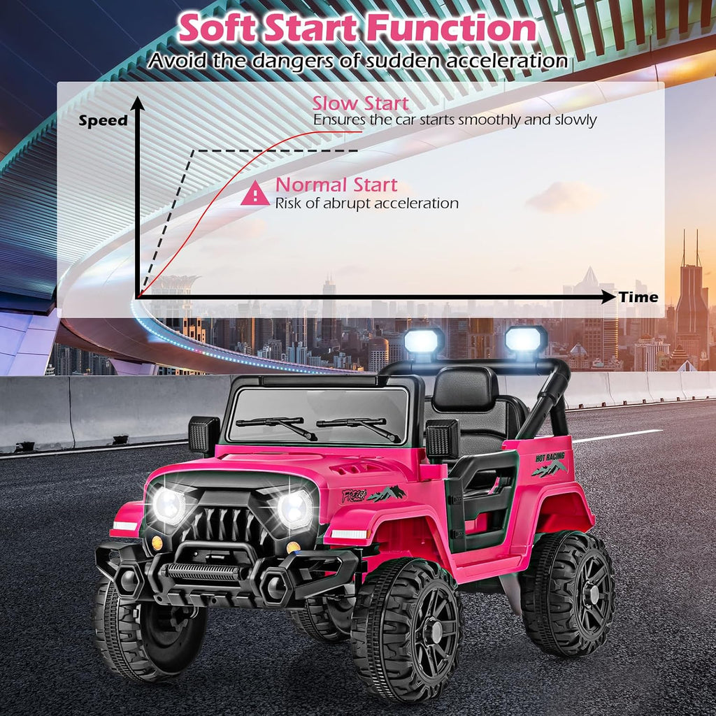 OLAKIDS Ride on Truck, 12V Battery Powered Electric Vehicle for Kids with Remote Control, Bluetooth, Power Display, LED Lights, Music Player, Ride on Toy for 3+ Boys Girls (Pink)