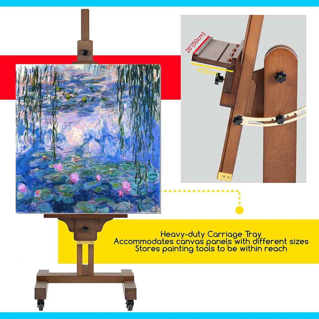 MEEDEN Extra Large Painting Easel: Solid Beech Wood Artist Studio Easel - Professional Art Easel Stand for Adults - Adjustable Movable Tilting Easels for Canvas up to 71'