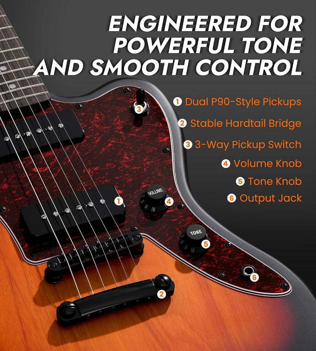 Tostar Electric Guitar: HH Humbuckers, Fixed Hardtail Bridge & Smoked Matte Finish, 3-Way Switch, 39' Solid Body Electric Guitar for Intermediate Players, Guitarra Eléctrica, Birthday Gifts, Sunburst