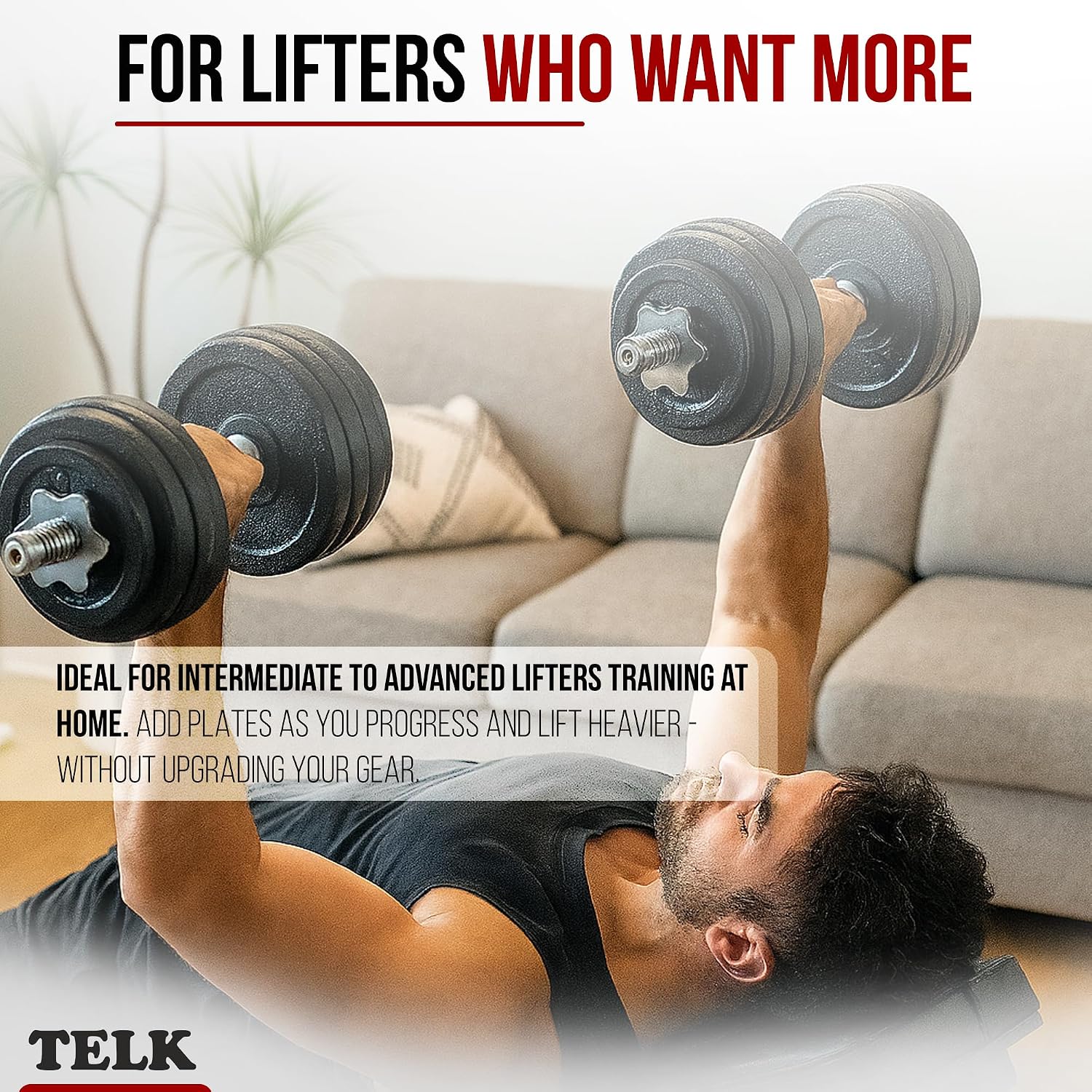 TELK – Adjustable Dumbbell Set – Home Gym Weight Set with Baked Enamel Cast Iron Plates – Space-Saving Free Weights for Strength Training