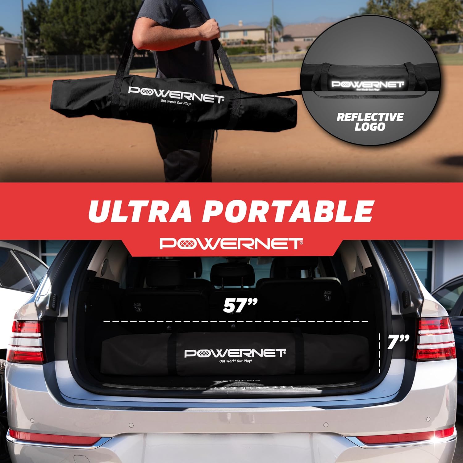 PowerNet Portable Sports Rebounder -Basketball, Volleyball, Soccer, Baseball, Softball and Lacrosse, Backyard & Garage Backstop, Indoor Outdoor Safety Net for Protection