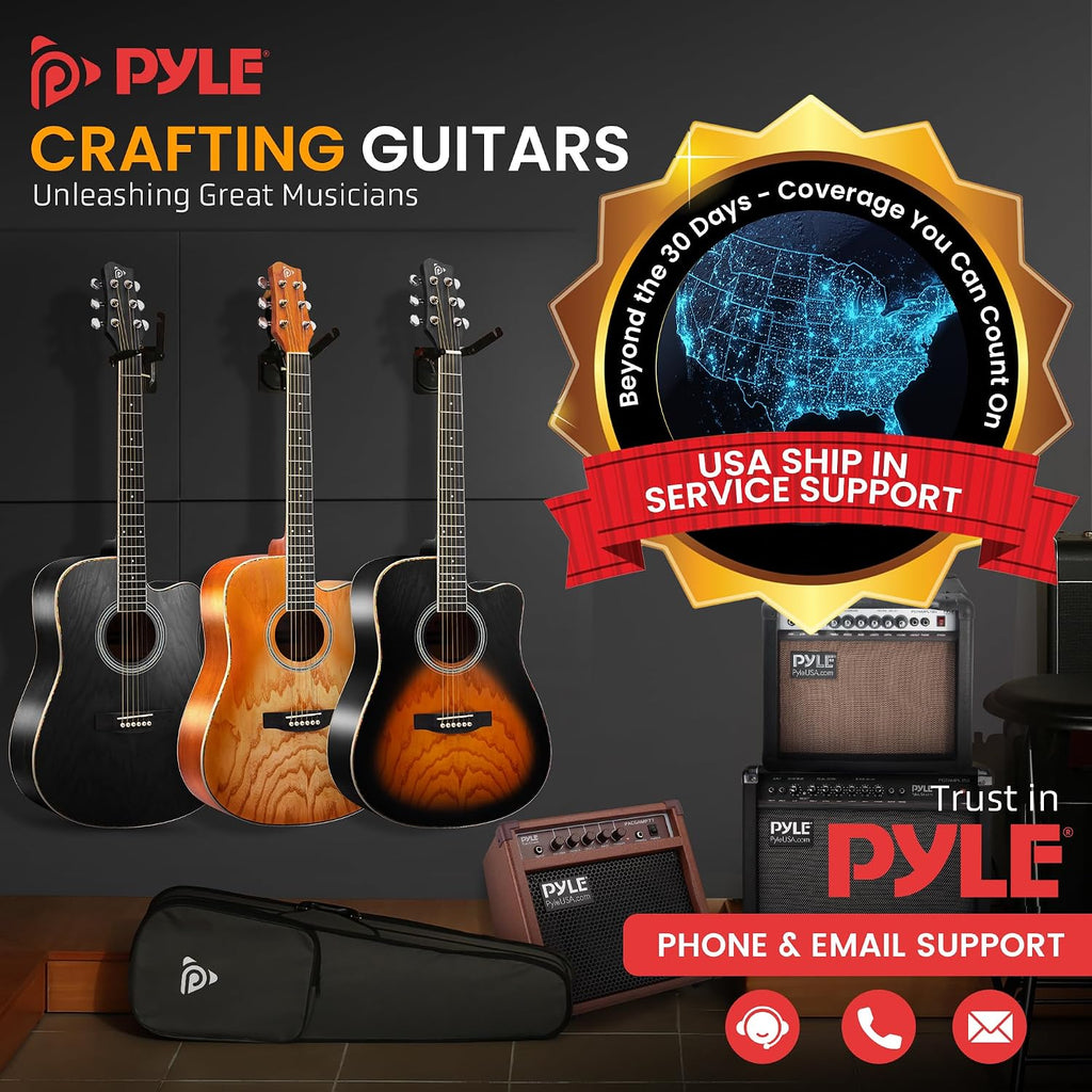 Pyle Steel String Acoustic Guitar Kit, 41' Full Size Cutaway with Ashtree Top, Open Pore Finish, Premium Accessory Set with Armored Gig Bag, Cherry Burst Matte
