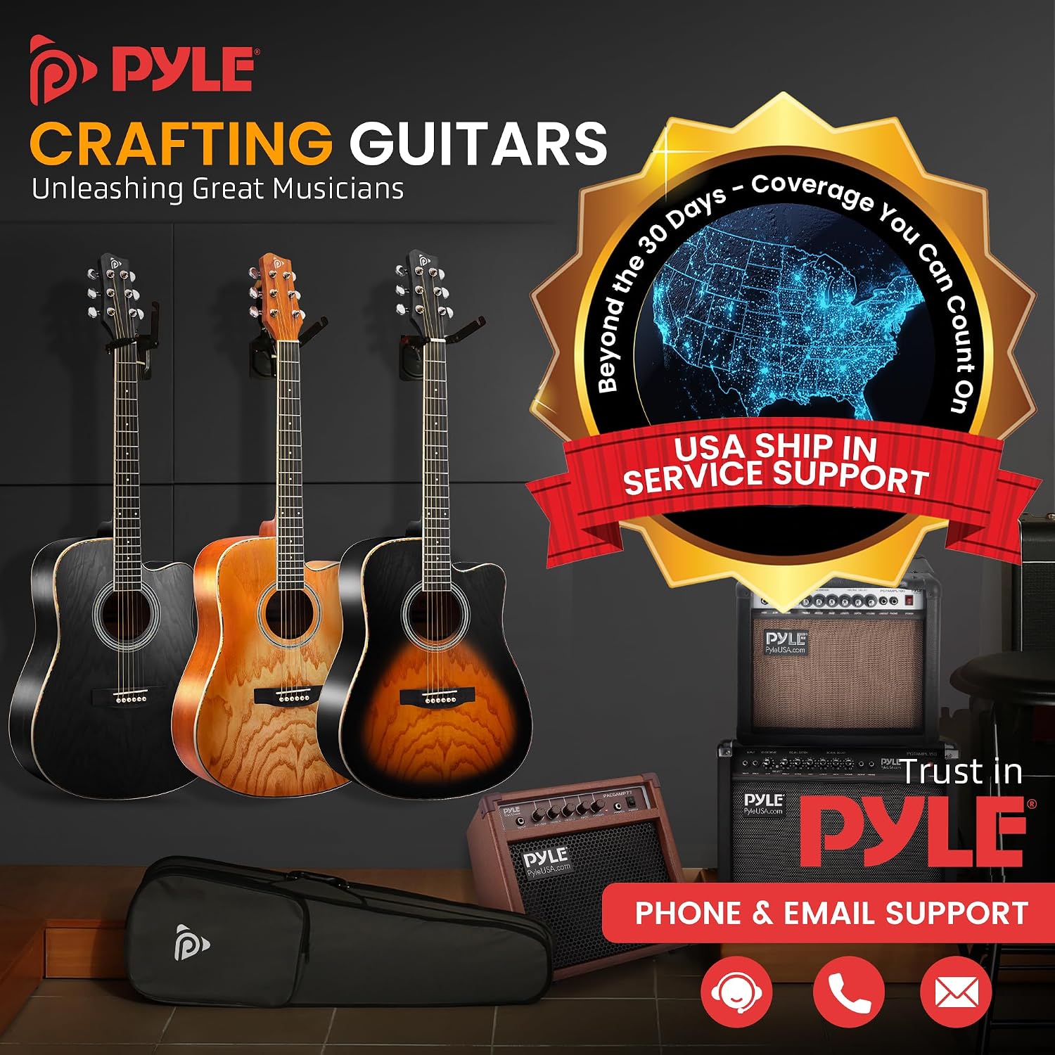 Pyle Steel String Acoustic Guitar Kit, 41' Full Size Cutaway with Ashtree Top, Open Pore Finish, Premium Accessory Set with Armored Gig Bag, Cherry Burst Matte