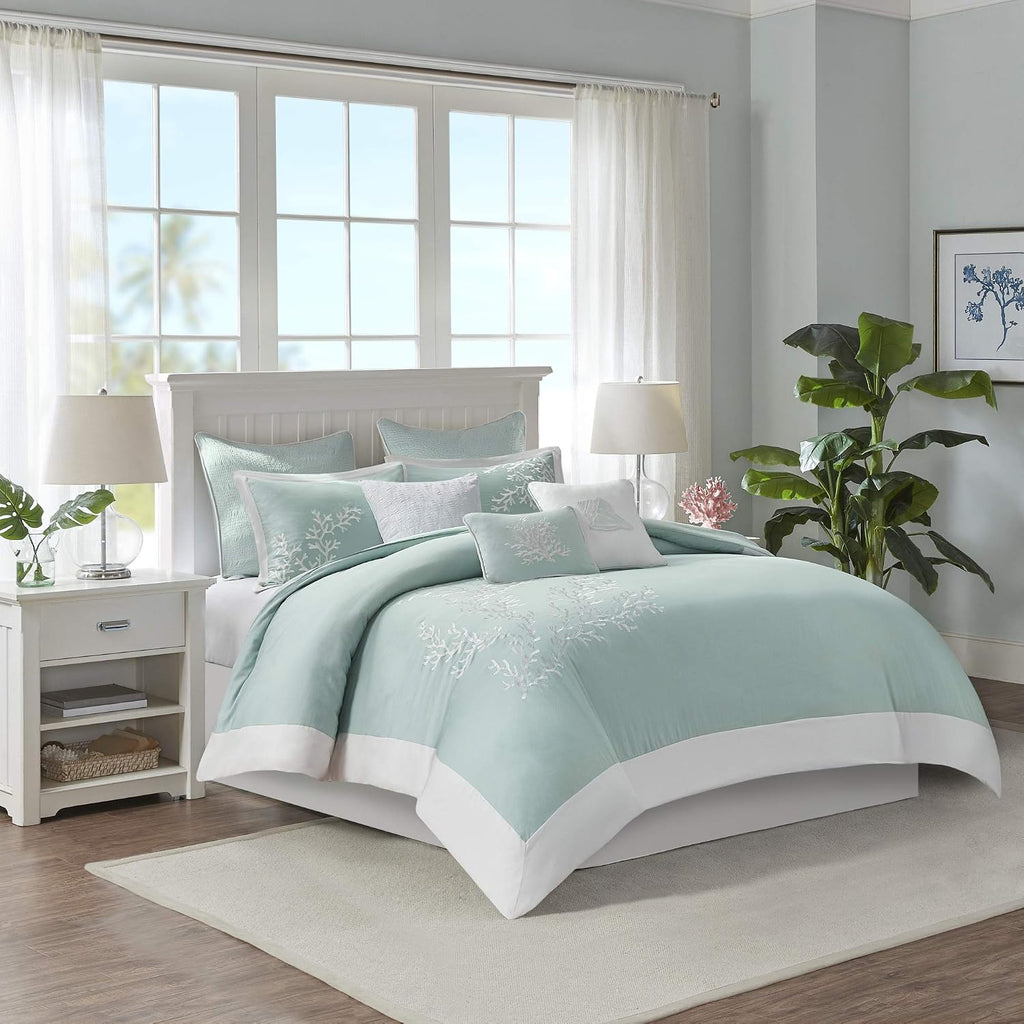Harbor House 100% Cotton Duvet Cover, Jacquard Coastal Coral Duvet Cover Set – Light Weight Bed Comforter Covers, Coastline Blue King/Cal King (106'x90') 3 Piece