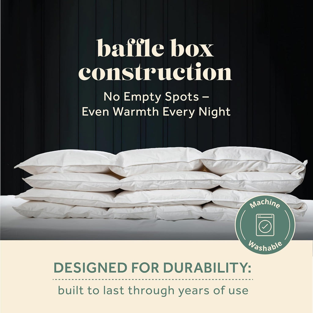 ComfyDown Goose Down White Comforter - Made in USA - 100% Egyptian Cotton Cover, 800+ Fill Power, Light Weight, All Season Washable Duvet Insert with Corner tabs - Twin