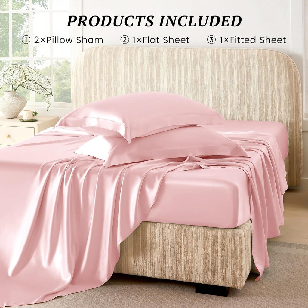 THXSILK Silk Sheet Set 4 Pcs, 25 Momme 100% Top Grade Pure Mulberry Silk Bed Sheets Luxury Bedding Sets Ultra Soft Durable, 1 Fitted Sheet, 1 Flat Sheet and 2 Pillow Shams (King, Charming Pink)