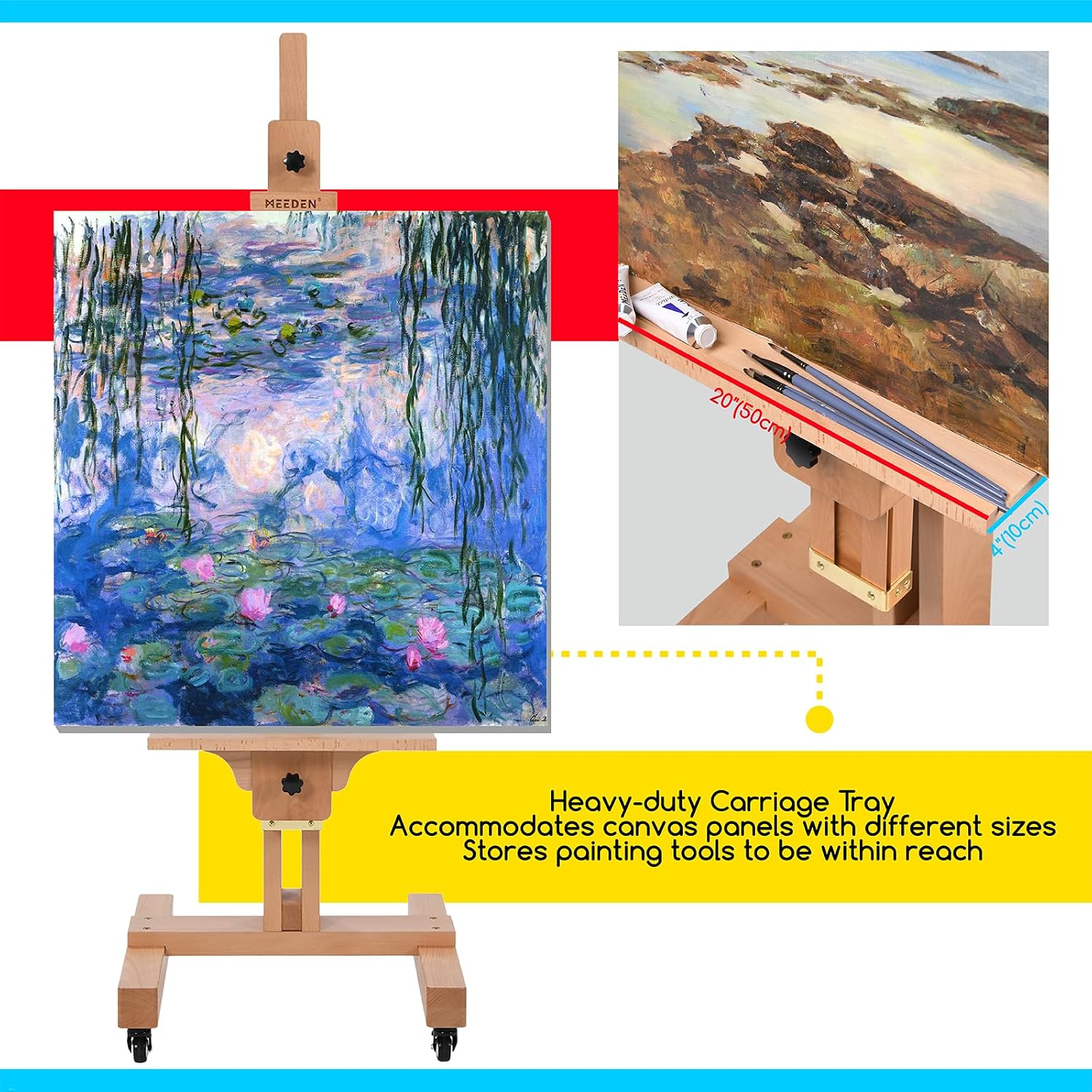 MEEDEN Large Art Easel for Painting: Solid Beech Wood Heavy Duty Artist Easel for Adults Beginner Painters - Professional Painting Easel with Tilts Flat can Holds Canvas Art Up to 71' for Art Studio
