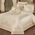 Touch of Class Versailles Luxury Bedding | Classic Neutral Pearl | Palace-Inspired French Style Golden Scrollwork Embroidery on Sateen | Designed 3 Piece Set: Queen Bedspread & 2 Standard Shams