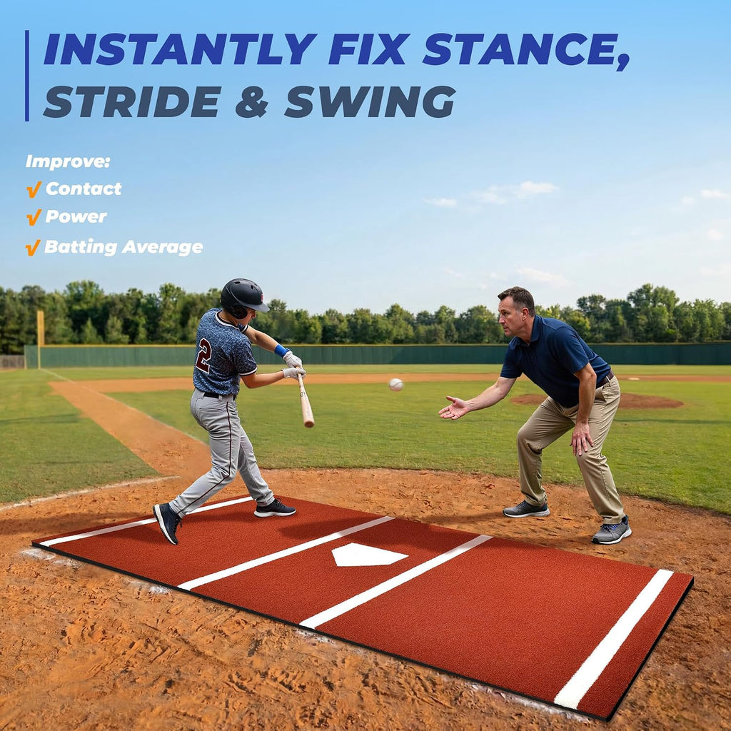Batting Mat, 6x4/10x3.8/12x6FT Baseball Softball Hitting Mat for Batting Stance Practice, Batters Box Turf Mats with Home Plate, Non-Slip Baseball Cage Mats for Outdoor Indoor with Carry Strap