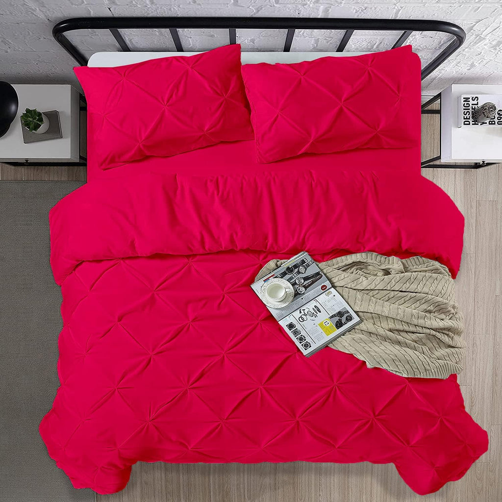 Crown Collection Luxuriate Hotel 1000-TC Hypoallergenic Ultra Soft Design 100% Egyptian Cotton Pinch Plated Duvet Cover with Zipper Colser & 2pcs Pillow Case Set (Oversize 98x120, Hot Pink)