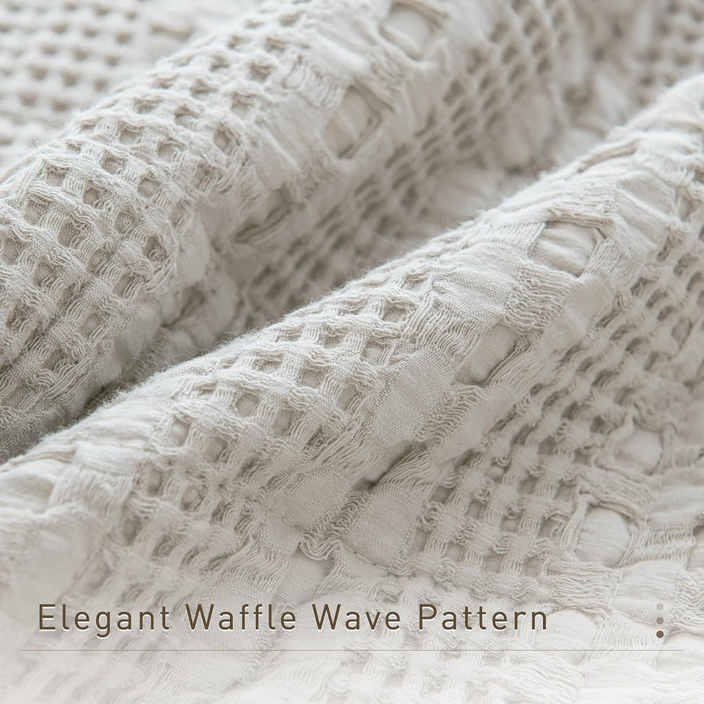 CozyTide Queen Quilt Set 90'x98',Khaki Waffle Weave Cotton Bedspread 3 Pieces Farmhouse Shabby Queen Quilt Bedding Set Lightweight Luxury Bedspreads & Coverlets Ultra Soft