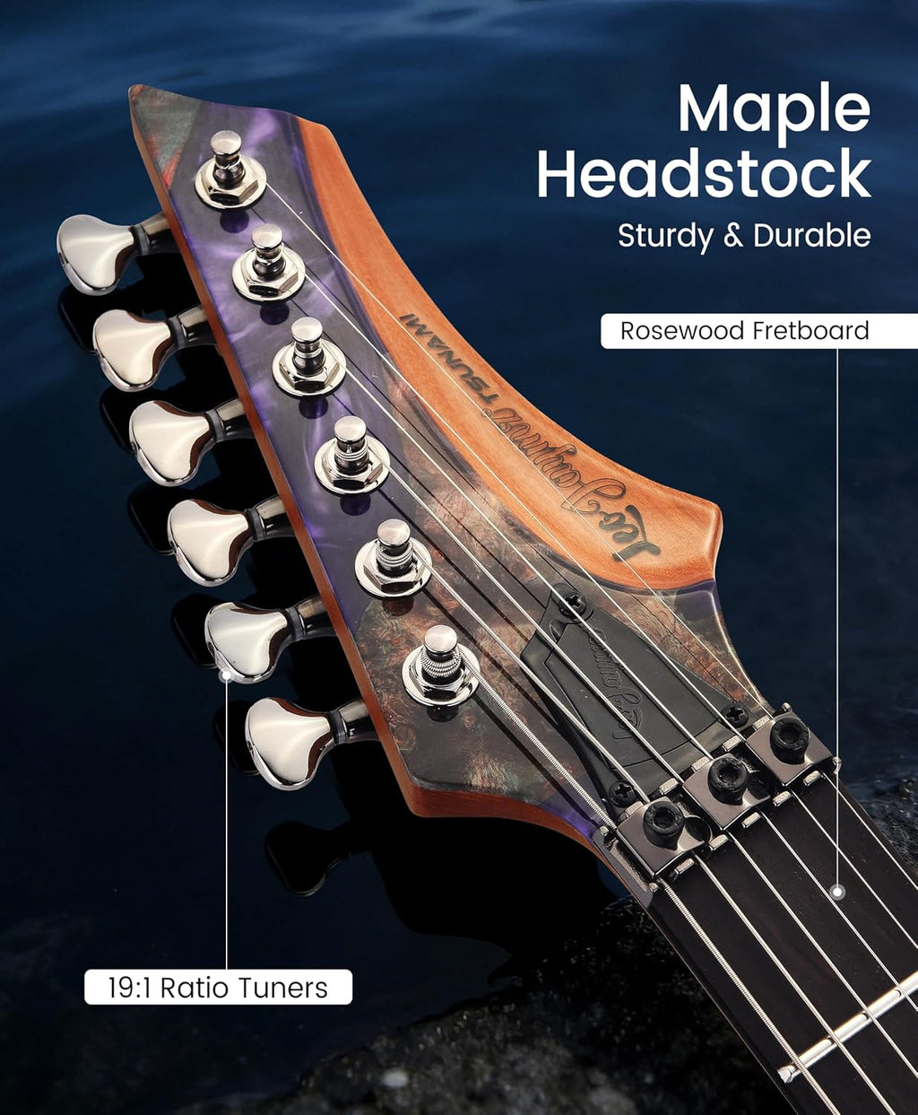 Leo Jaymz Tsunami Deluxe Mahogany Body & Roasted Maple Neck, HH Pickups with Rail, Double-Locking Tremolo, 24 Frets(Violet)