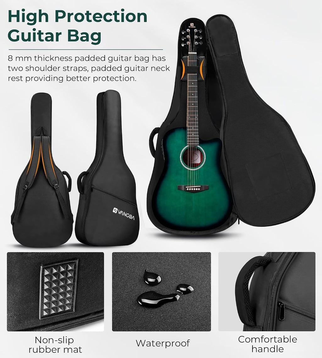 Vangoa Acoustic Electric Guitar Bundle for Beginner Teen Adult Full Size Cutaway Acoustic Guitar Starter Kit Set with Built-in Pickups Bag Tuner Strap Capo Picks Cable, Glossy Green