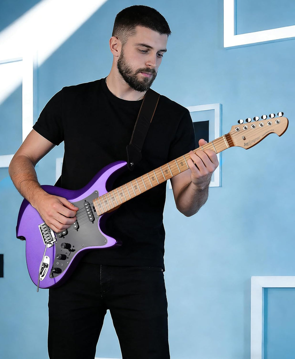 Leo Jaymz Character Series Electric Guitar with Roasted Maple Neck, SSH Active Pickups, Built-in Multi-Effects & Vintage Tremolo (Purple)