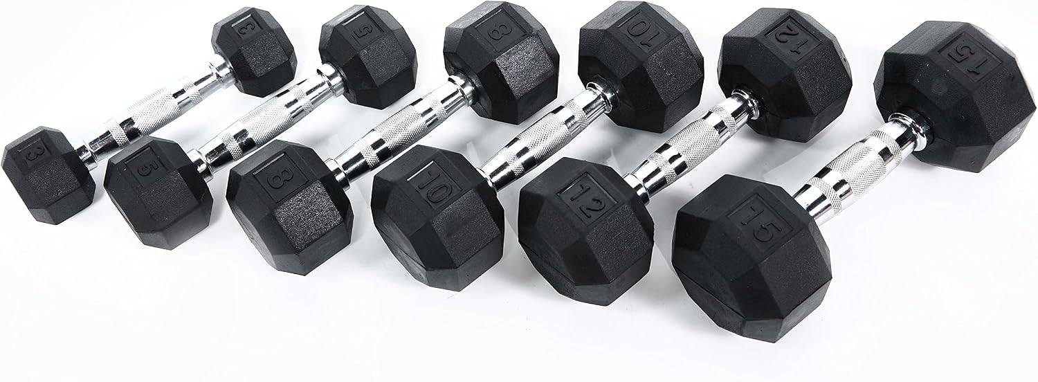 Ader Black Octagon Rubber Dumbbell Set with Rack