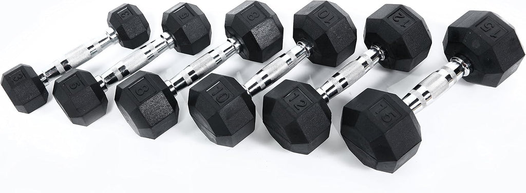 Ader Black Octagon Rubber Dumbbell Set with Rack
