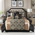 SahSahCasa 7-Piece Luxury King Comforter Set, Bed in a Bag King, Jacquard Silky Fluffy Comforter Bedding Set with Bedskirt, Decorative Pillows, Elegant Reversible, Down-Alternative, Black/Gold