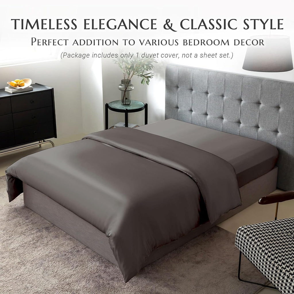 THXSILK Silk Duvet Cover, 100% 7A+ Mulberry Silk Comforter Cover, Seamless, Breathable, Easy Care Zipper Closure, 1 Duvet Cover Only - Queen, Charcoal
