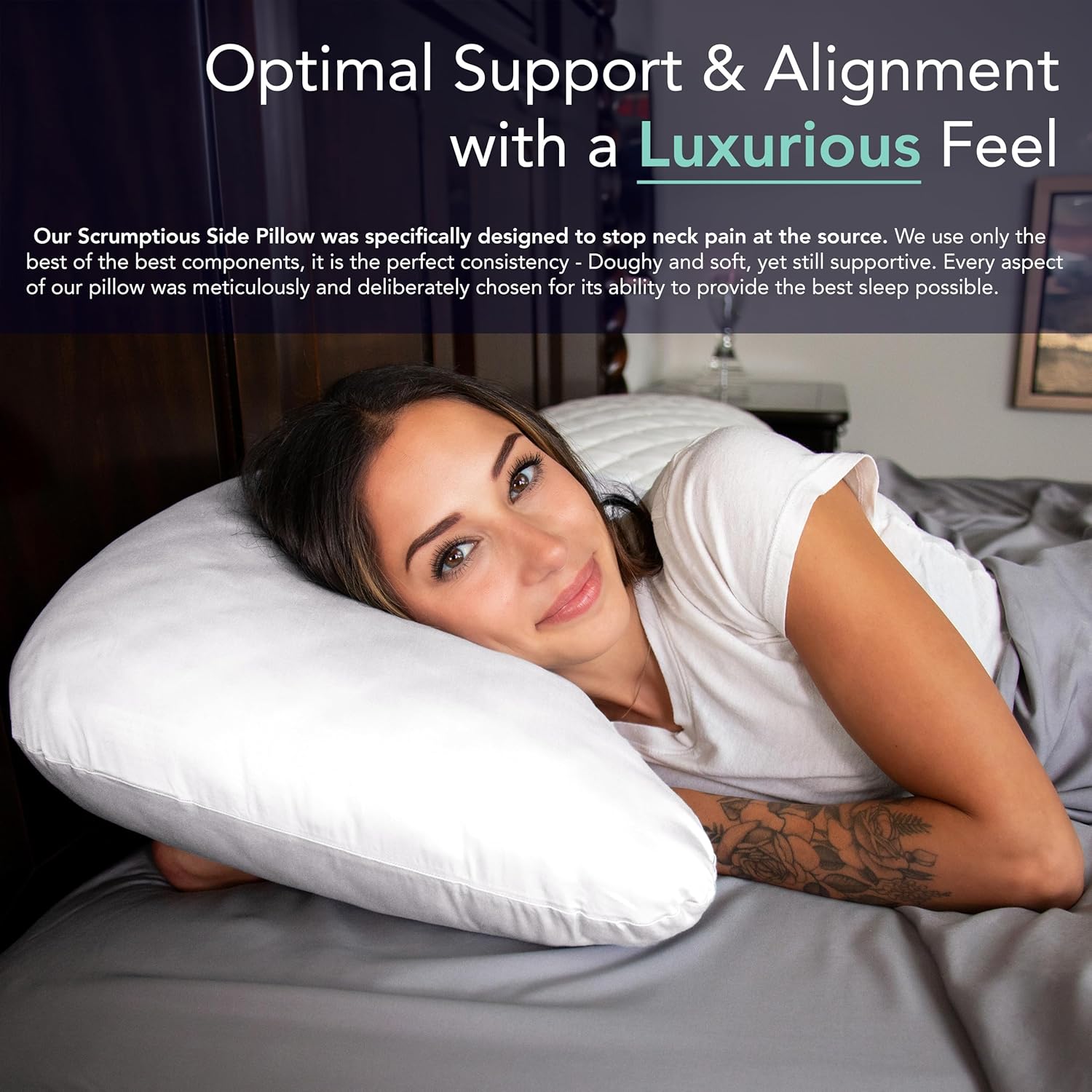 Honeydew Scrumptious Side Pillow + Silk Pillowcase Gift Pack- The Ultimate Luxury Neck Pillow- Adjustable Support for Neck Pain Relief- Made in USA- Cooling Pillow Fill (Queen Size)