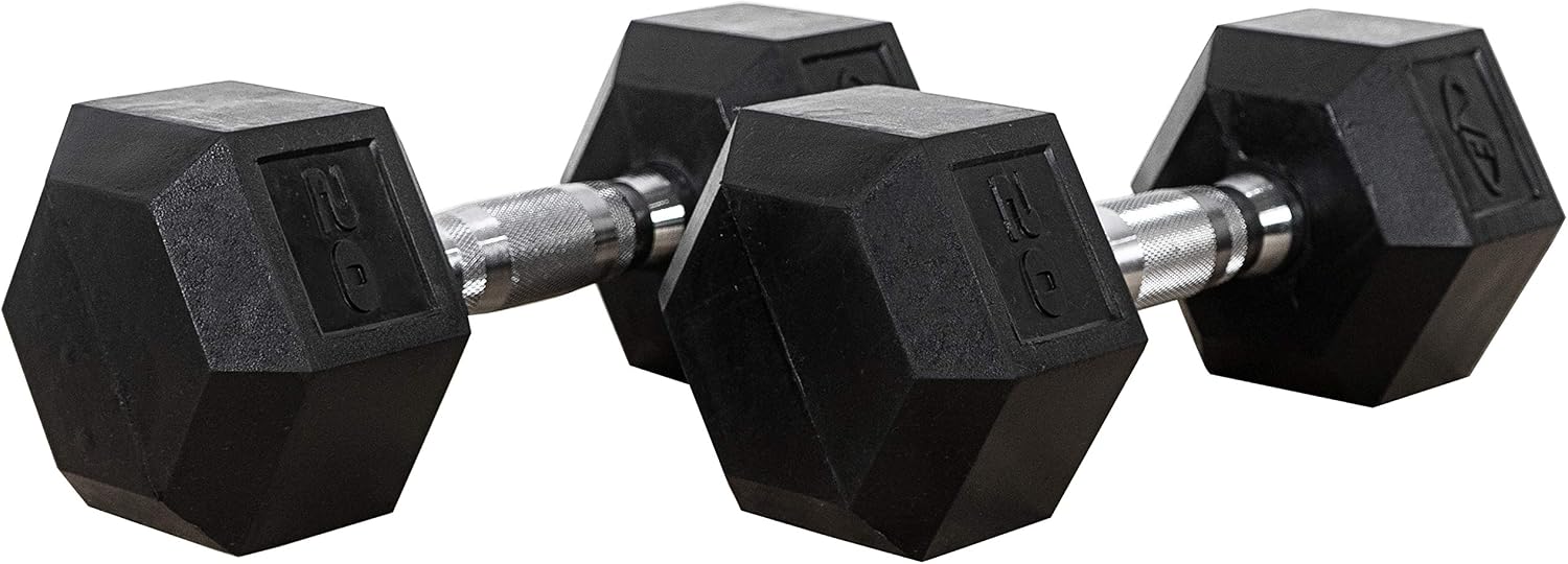Valor Fitness Rubber Hex Dumbbell Free Weights for Home Gym Workout Equipment for Strength Training