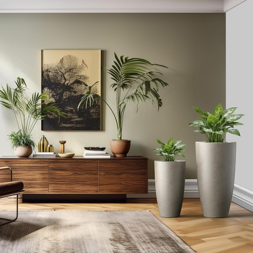 Kante 31.4' and 23.6' H Weathered Concrete Finish Concrete Tall Planters Large Outdoor Indoor Decorative Plant Pots with Drainage Hole and Rubber Plug, Modern Tapered Style for Home and Garden