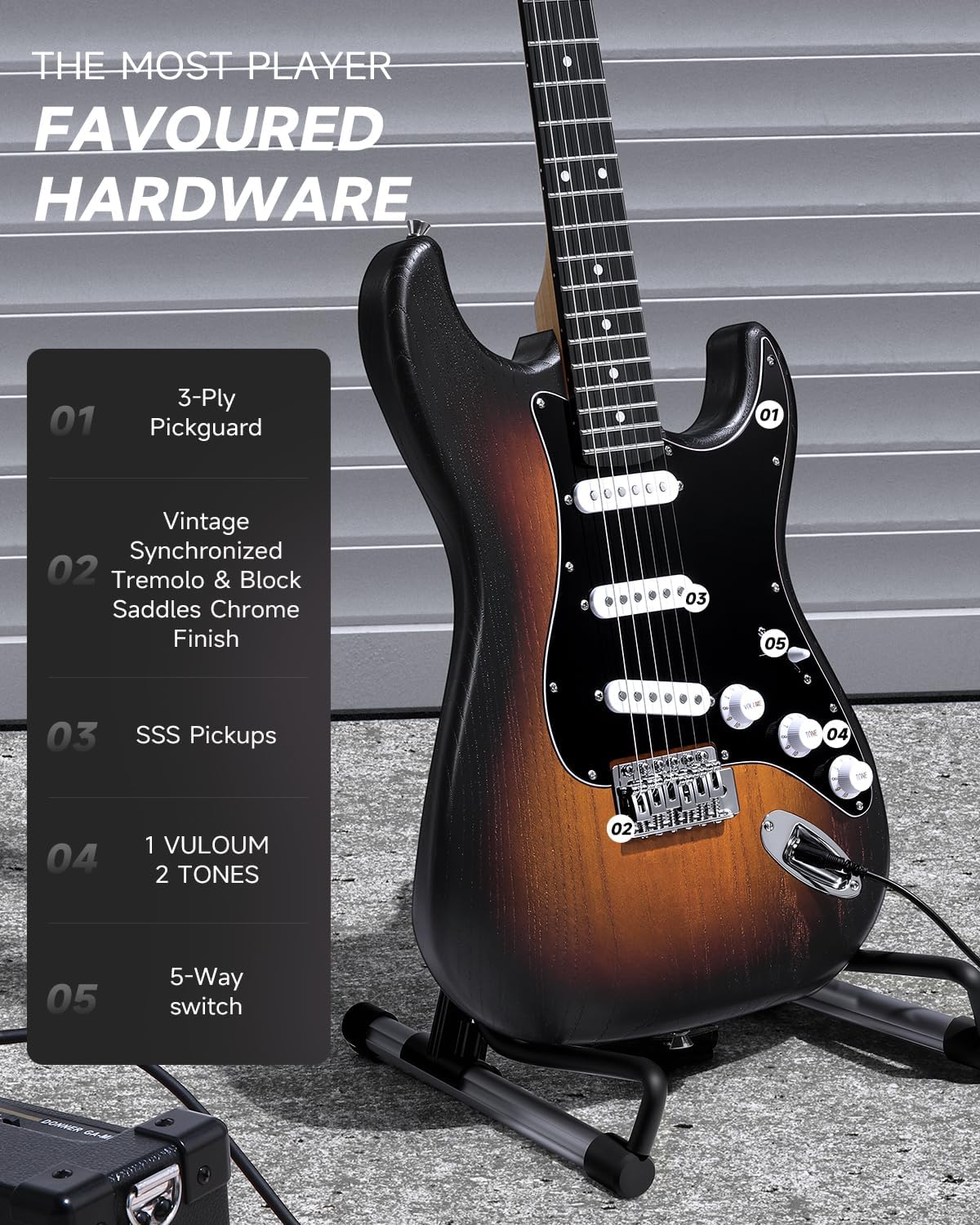 DONNER DST-80 Electric Guitar 39' Beginner Electric Guitar Kit with Amp, Classic SSS Pickup Complete with Gig Bag, Tuner, Capo, Strap, Picks, and Free Online Lessons, Red Tea Burst