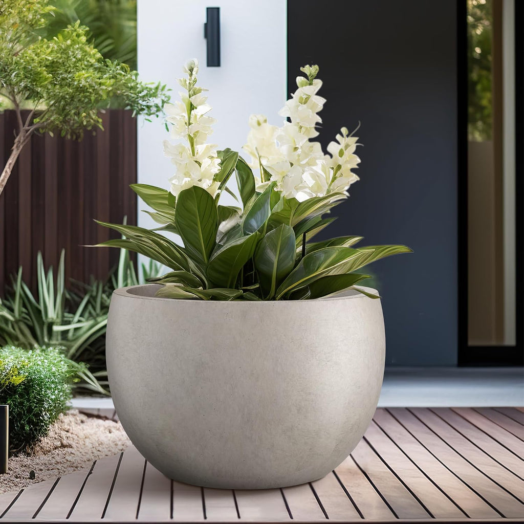 Kante 19.9' Dia Round Concrete Planter, Outdoor/Indoor Large Bowl Plant Pots with Drainage Hole and Rubber Plug for Garden Patio Balcony Home, Weathered Concrete